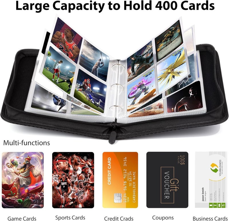 WOT I Trading Card Binder, 400 Pockets Card Binder Sleeves with Zipper, Double Sided Pockets Card Holder Carry Card Case for Baseball Card, Football Card - Image 3
